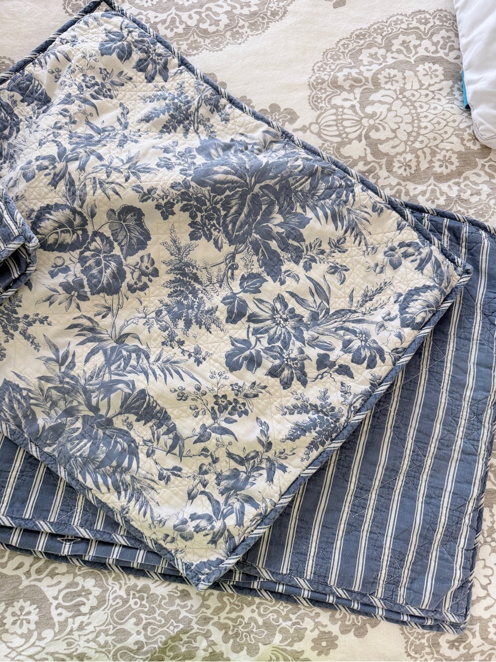 Martha Stewart Blue Toile Stripe Shams Pair